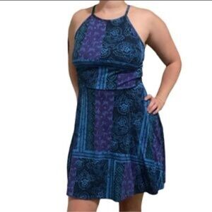 Mossimo Women's Blue & Purple Tank Dress Sz Med T Back Fit Flare Knee Length